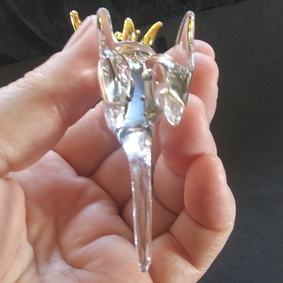 Glass kangaroo with a baby joey in the pouch clear glass with gold accents - Picture 7 of 15